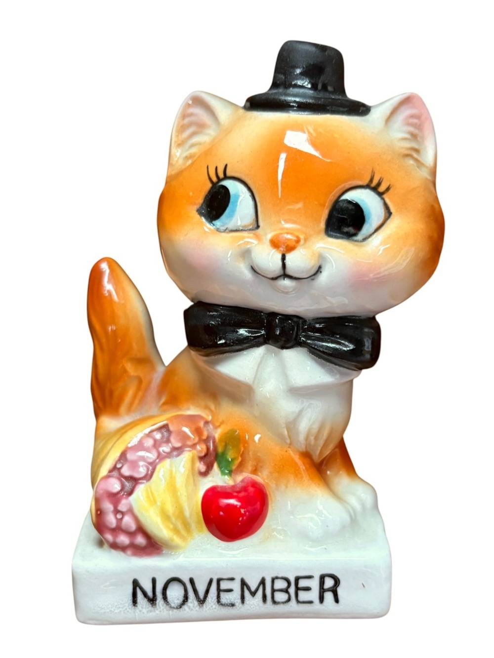 Vintage Norcrest November Cat Figurine Thanksgiving Decor Mid-Century Japan